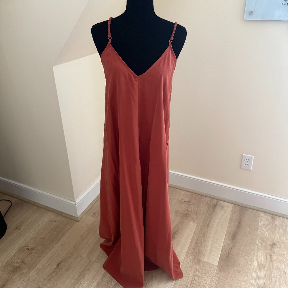 Zara Burnt Orange Slip Dress- LONG STRAPPY DRESS- Size Small